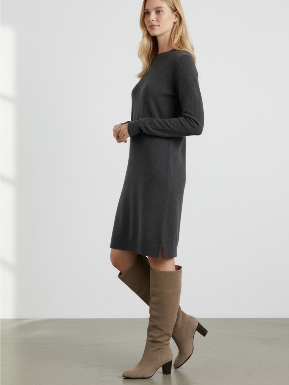Lord & Taylor Taupe Suede Knee-High Heeled Boots new